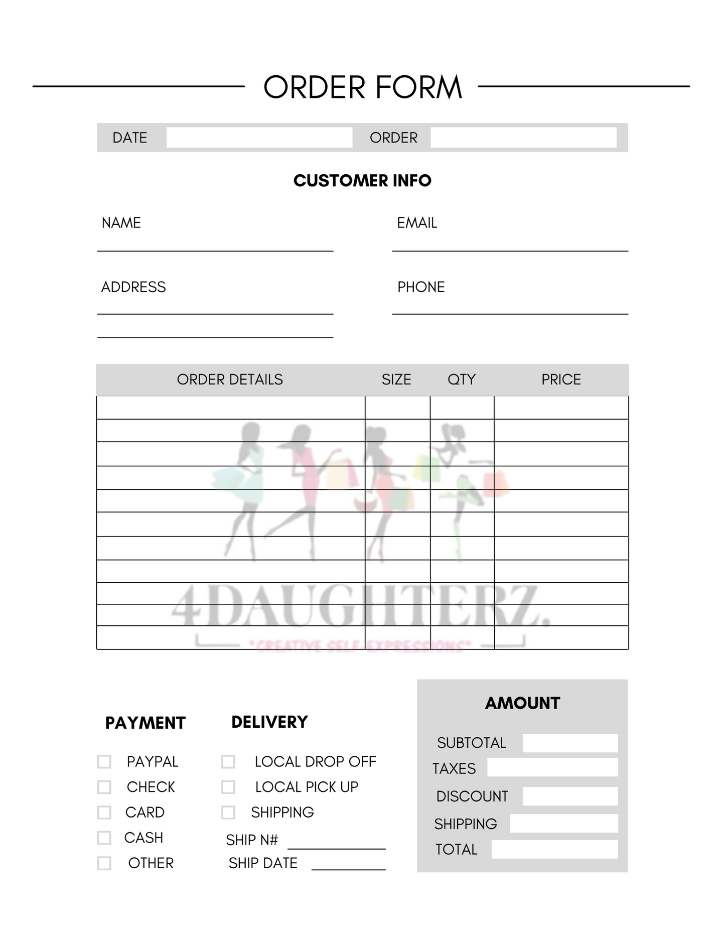 Order Forms & Inventory Tracker Book *Made for You-Printable Download*15 pages*