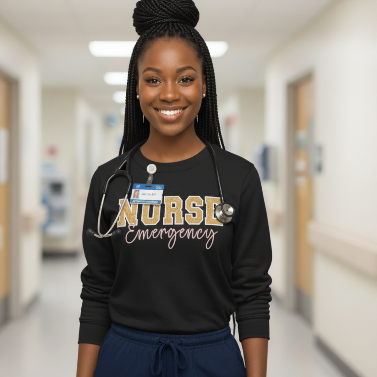 NURSE (straight design)-Glitter Applique Crewneck Sweater *All designs are made to order: 7-14 day processing