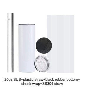 5 Pack Bundle -20oz White Straight Skinny sublimation tumblers & straw *each tumbler now includes a metal straw, plastic straw, straw brush, rubber bottom, and shrink wrap!