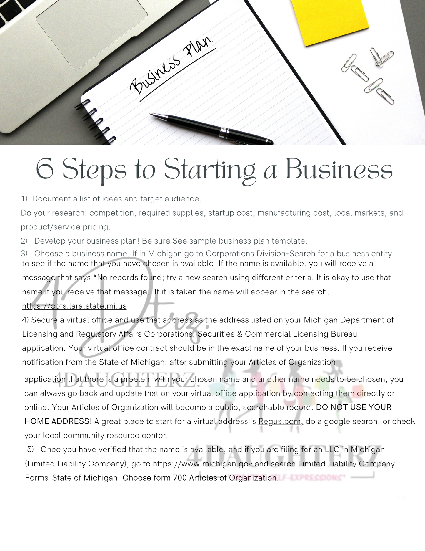 6 Steps to Starting a Business *Digital Download*