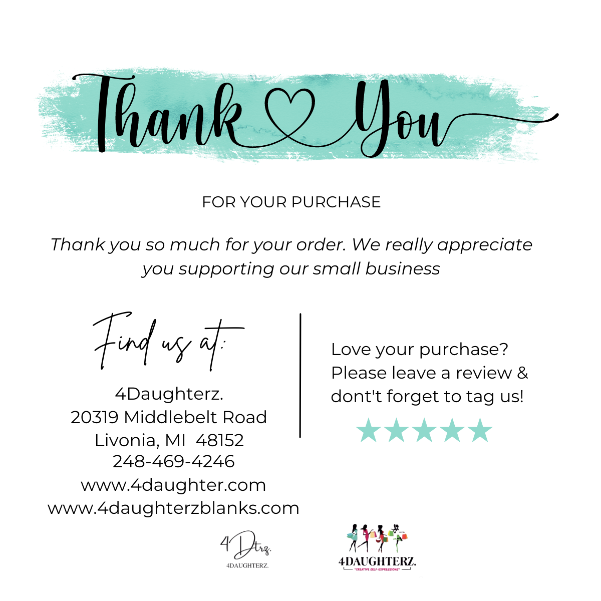 "Thank You for Supporting Our Business" Packaging Cards