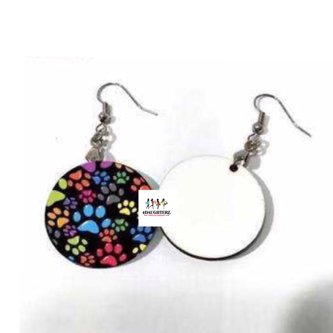 MDF Sublimation (per pair) earrings w/ hooks (1” round) *front/back*