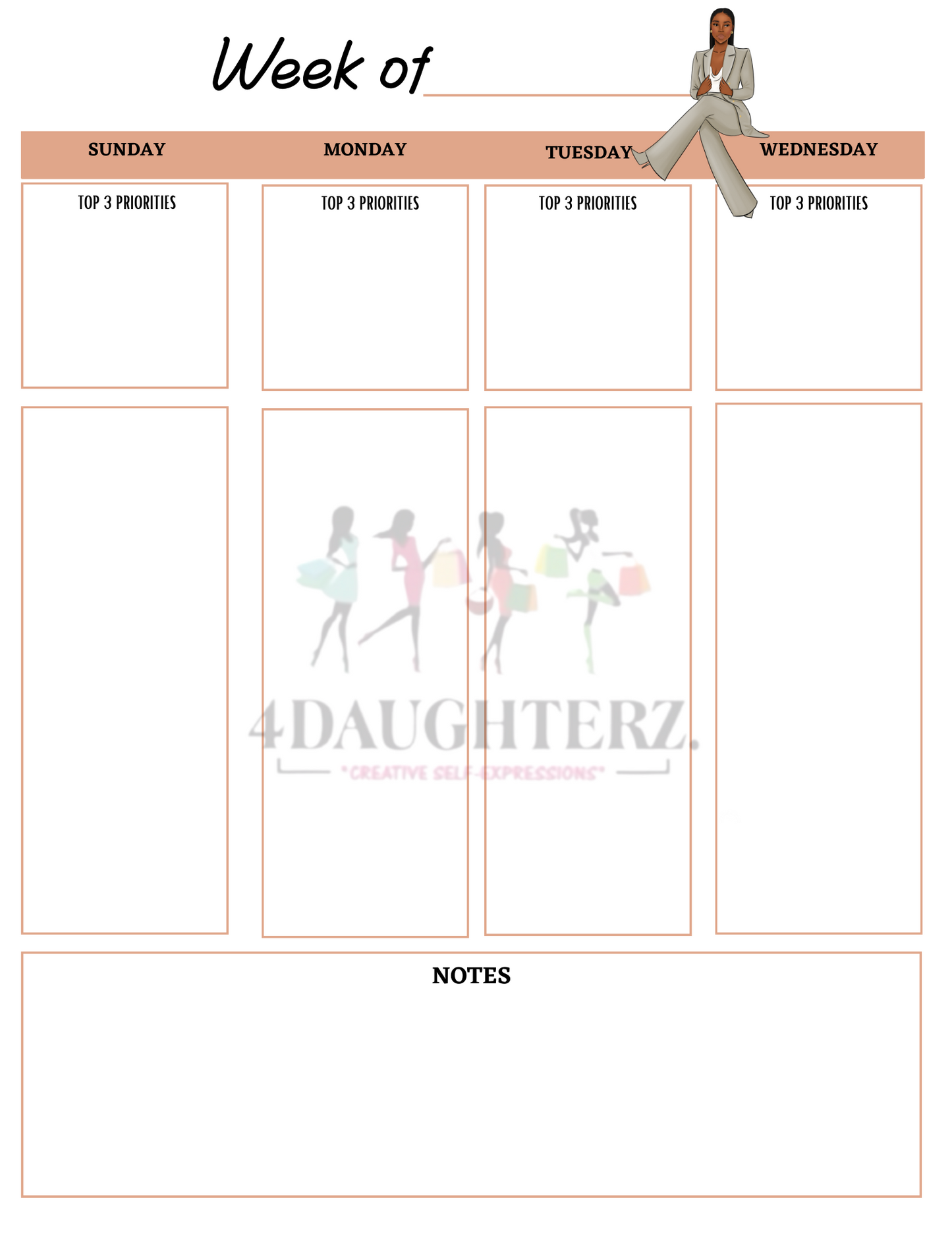Undated Neutral/Natural Girl Planner  6x9 Hardcover planner 67 pages